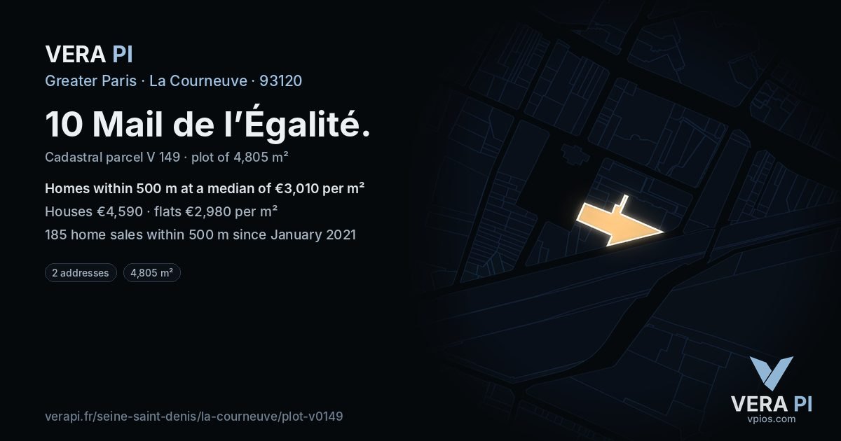 10 Mail de l’Égalité, La Courneuve at night – the plot lit, the parcels around coloured by the prices near them