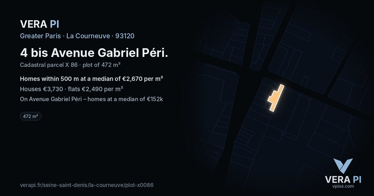 4 bis Avenue Gabriel Péri, La Courneuve at night – the plot lit, the parcels around coloured by the prices near them