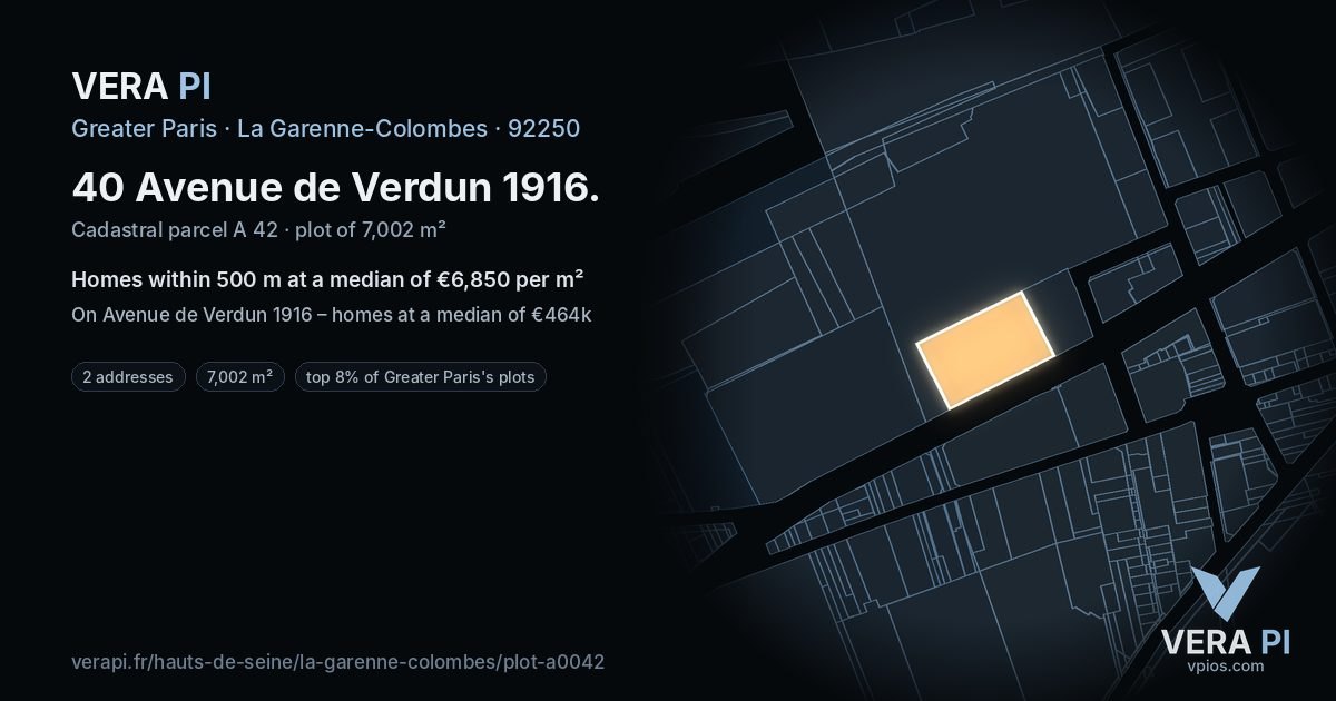 40 Avenue de Verdun 1916, La Garenne-Colombes at night – the plot lit, the parcels around coloured by the prices near them