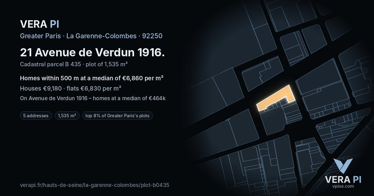 21 Avenue de Verdun 1916, La Garenne-Colombes at night – the plot lit, the parcels around coloured by the prices near them
