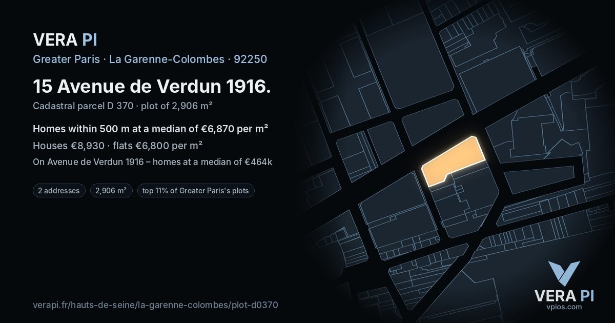 15 Avenue de Verdun 1916, La Garenne-Colombes at night – the plot lit, the parcels around coloured by the prices near them