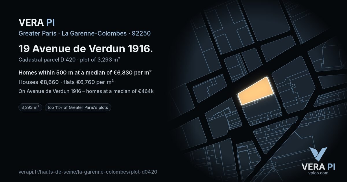19 Avenue de Verdun 1916, La Garenne-Colombes at night – the plot lit, the parcels around coloured by the prices near them