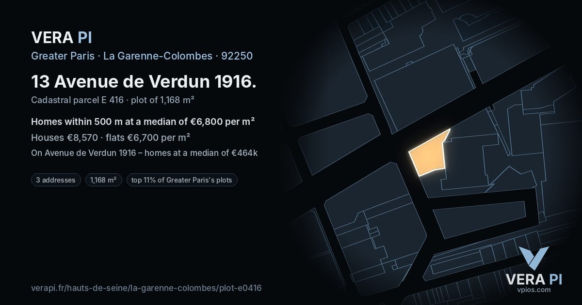 13 Avenue de Verdun 1916, La Garenne-Colombes at night – the plot lit, the parcels around coloured by the prices near them
