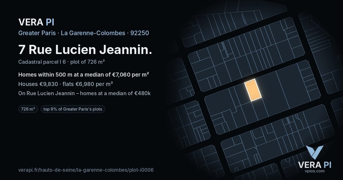 7 Rue Lucien Jeannin, La Garenne-Colombes at night – the plot lit, the parcels around coloured by the prices near them
