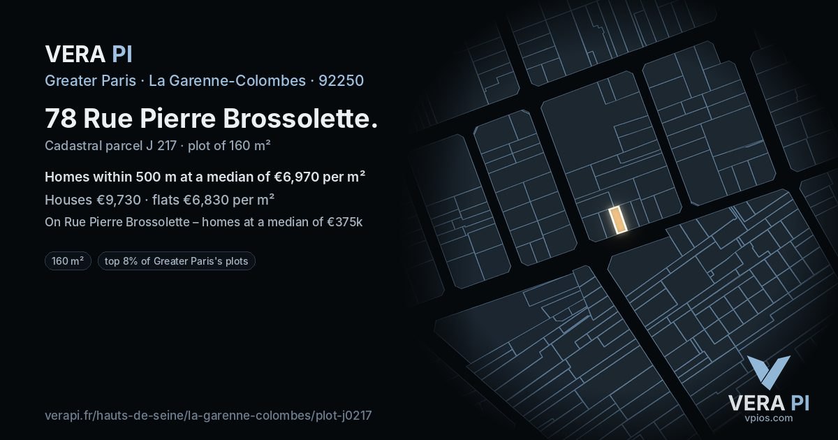 78 Rue Pierre Brossolette, La Garenne-Colombes at night – the plot lit, the parcels around coloured by the prices near them