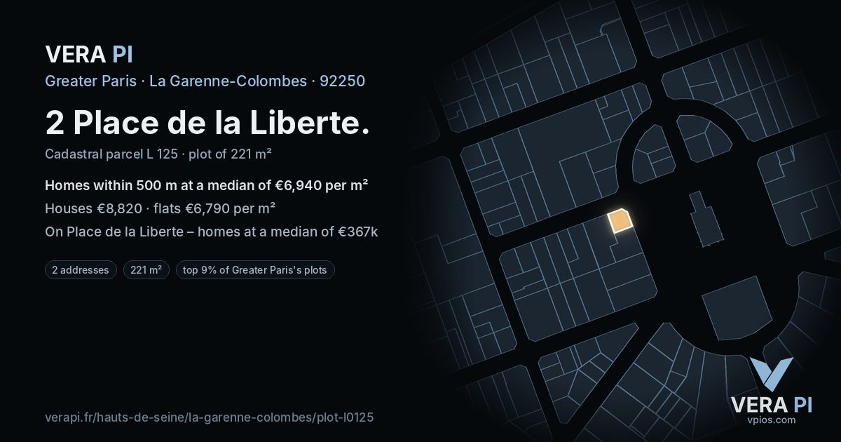 2 Place de la Liberte, La Garenne-Colombes at night – the plot lit, the parcels around coloured by the prices near them