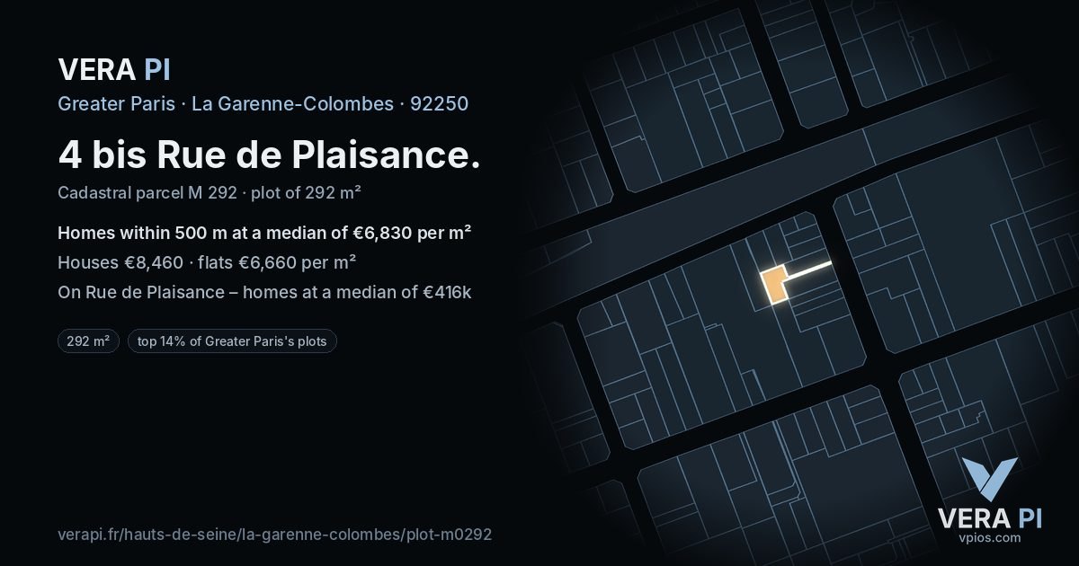 4 bis Rue de Plaisance, La Garenne-Colombes at night – the plot lit, the parcels around coloured by the prices near them