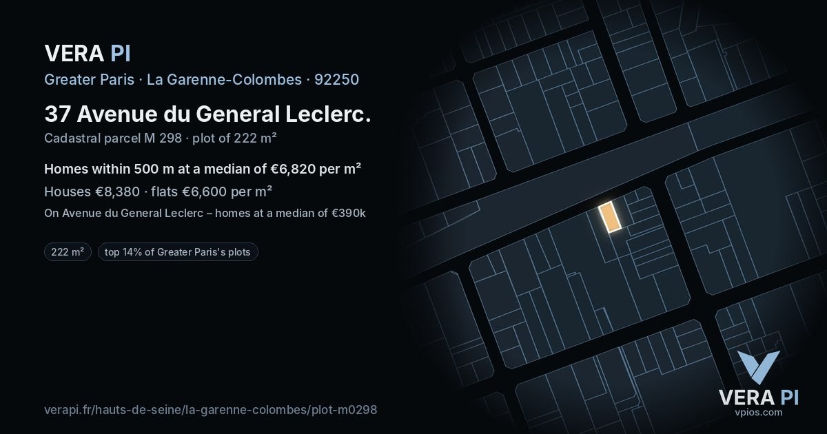 37 Avenue du General Leclerc, La Garenne-Colombes at night – the plot lit, the parcels around coloured by the prices near them