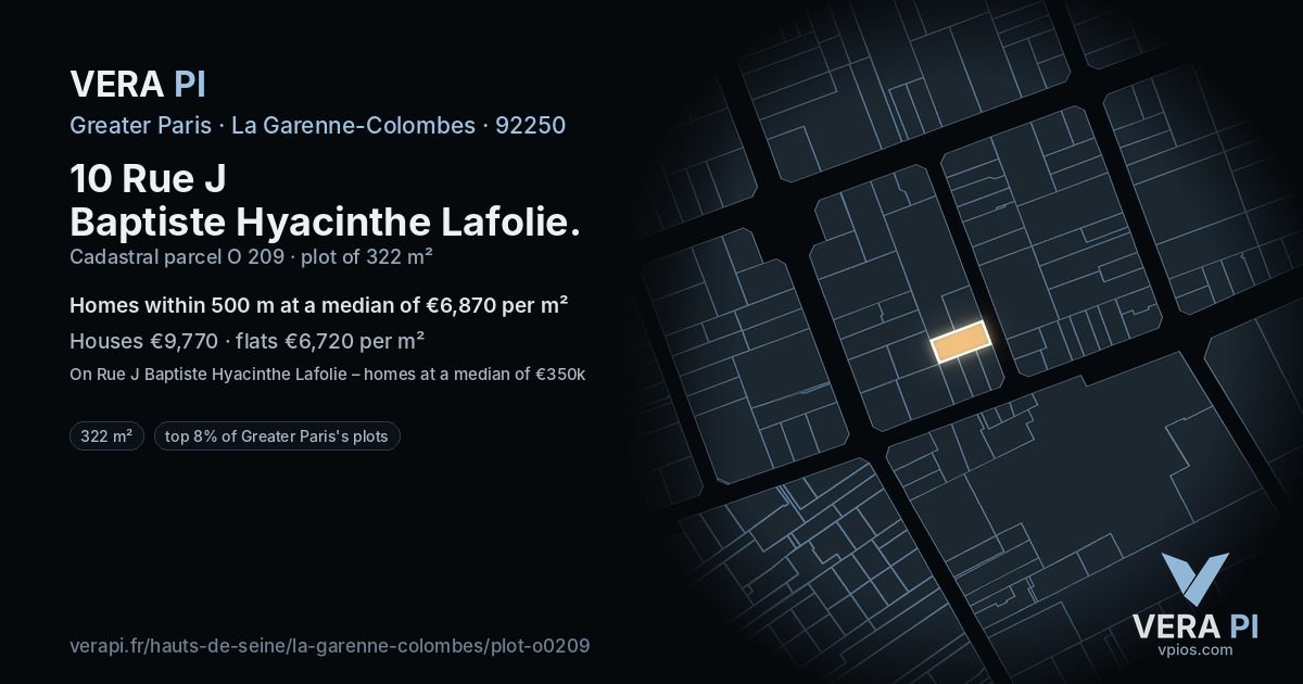 10 Rue J Baptiste Hyacinthe Lafolie, La Garenne-Colombes at night – the plot lit, the parcels around coloured by the prices near them