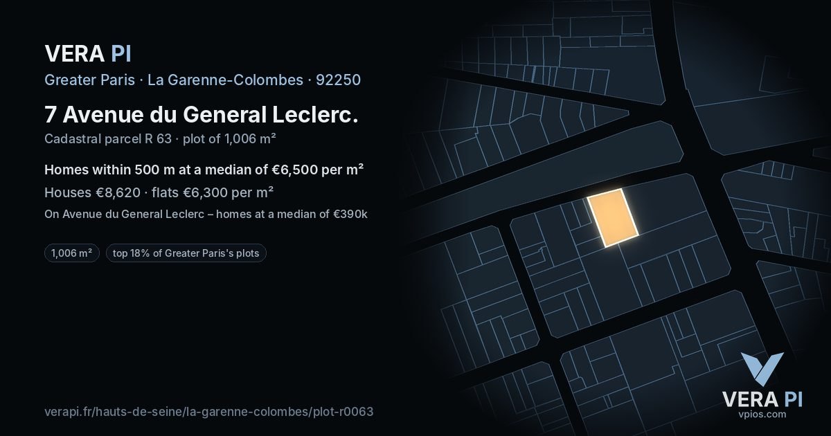 7 Avenue du General Leclerc, La Garenne-Colombes at night – the plot lit, the parcels around coloured by the prices near them