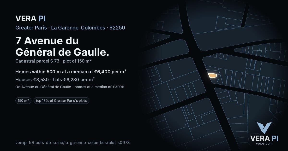 7 Avenue du Général de Gaulle, La Garenne-Colombes at night – the plot lit, the parcels around coloured by the prices near them