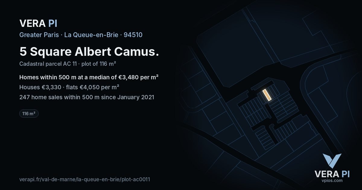 5 Square Albert Camus, La Queue-en-Brie at night – the plot lit, the parcels around coloured by the prices near them