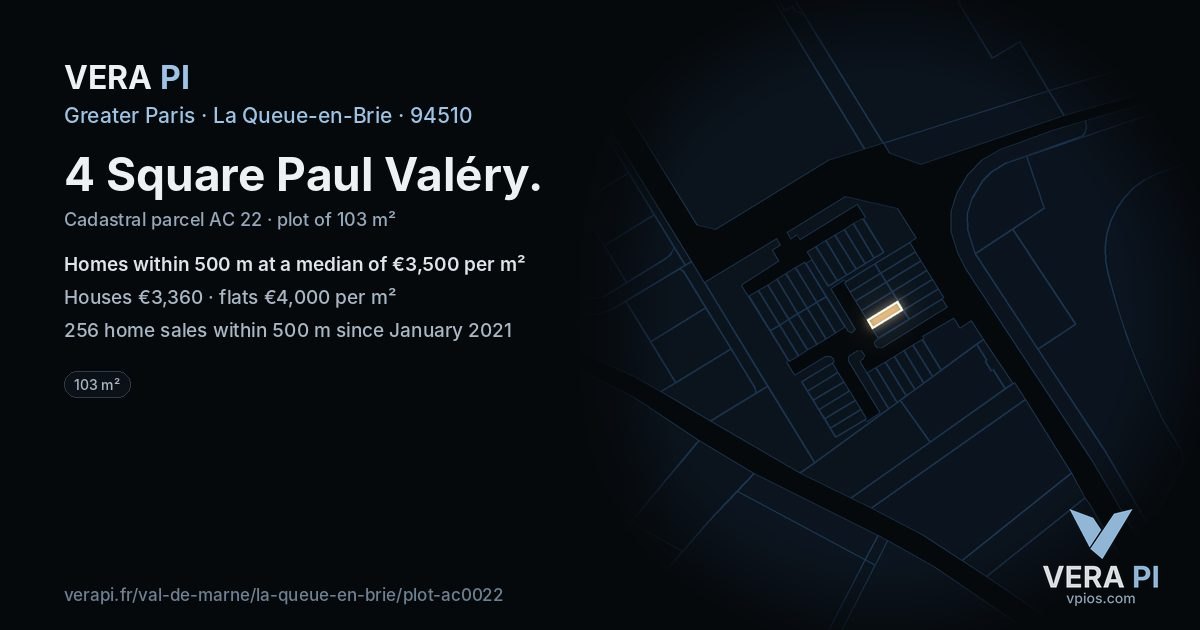 4 Square Paul Valéry, La Queue-en-Brie at night – the plot lit, the parcels around coloured by the prices near them