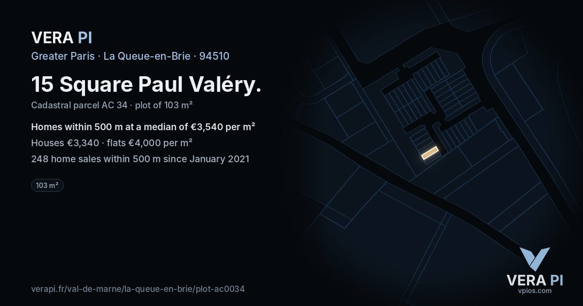 15 Square Paul Valéry, La Queue-en-Brie at night – the plot lit, the parcels around coloured by the prices near them