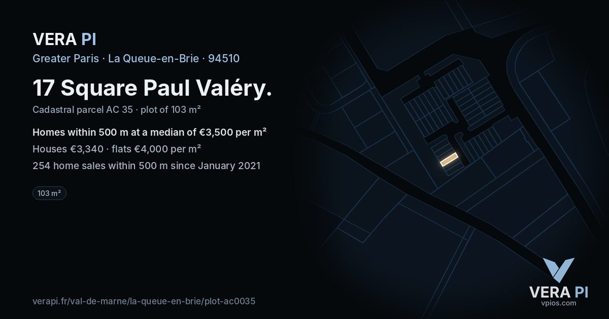 17 Square Paul Valéry, La Queue-en-Brie at night – the plot lit, the parcels around coloured by the prices near them