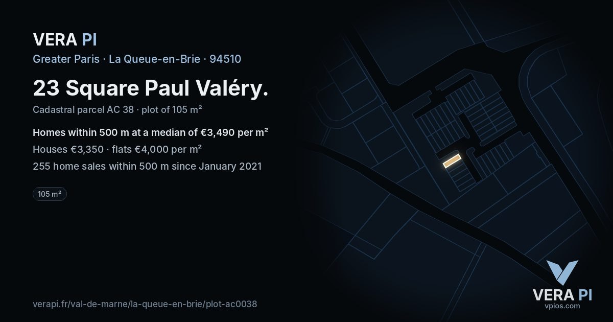 23 Square Paul Valéry, La Queue-en-Brie at night – the plot lit, the parcels around coloured by the prices near them