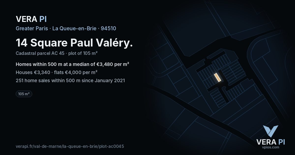 14 Square Paul Valéry, La Queue-en-Brie at night – the plot lit, the parcels around coloured by the prices near them