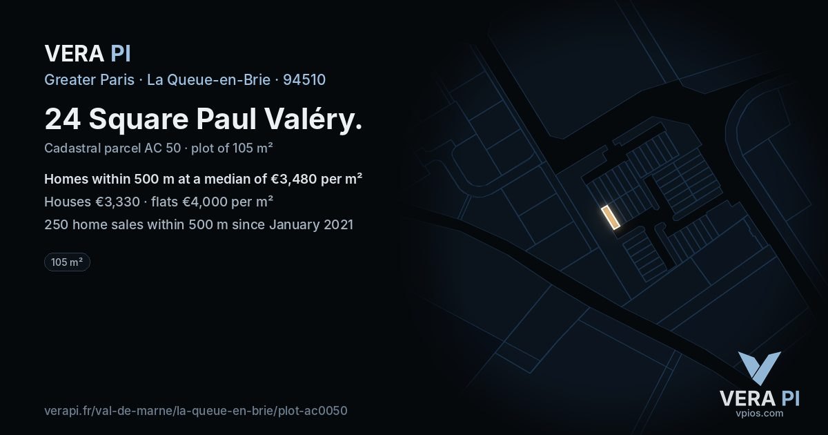 24 Square Paul Valéry, La Queue-en-Brie at night – the plot lit, the parcels around coloured by the prices near them