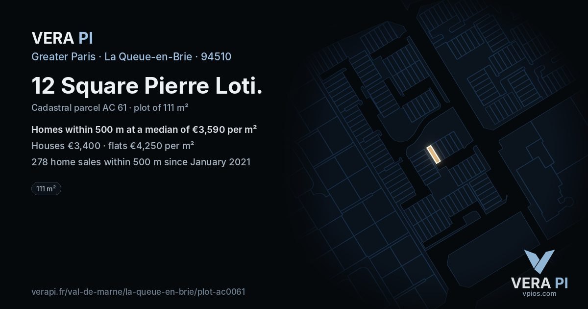 12 Square Pierre Loti, La Queue-en-Brie at night – the plot lit, the parcels around coloured by the prices near them