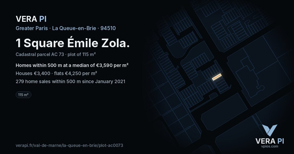 1 Square Émile Zola, La Queue-en-Brie at night – the plot lit, the parcels around coloured by the prices near them