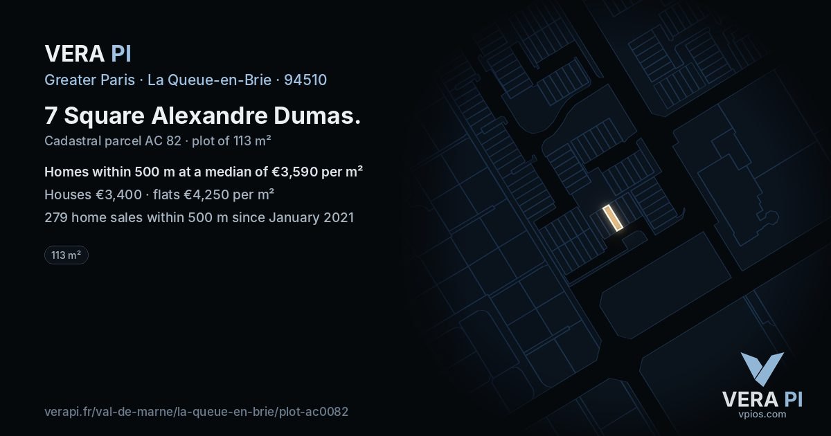 7 Square Alexandre Dumas, La Queue-en-Brie at night – the plot lit, the parcels around coloured by the prices near them