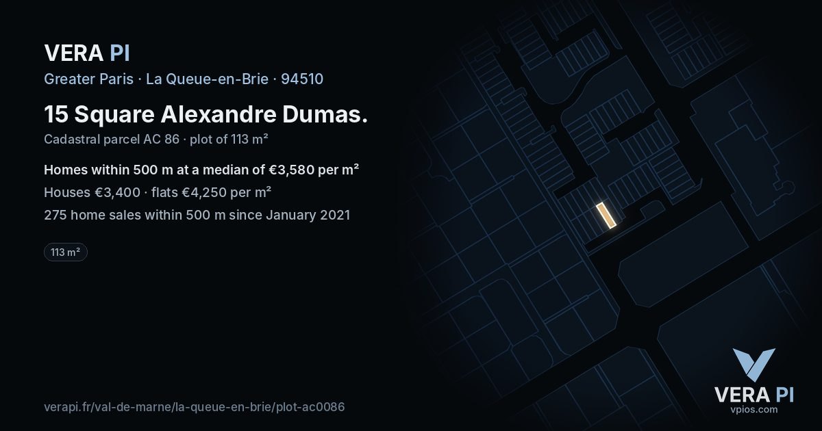 15 Square Alexandre Dumas, La Queue-en-Brie at night – the plot lit, the parcels around coloured by the prices near them