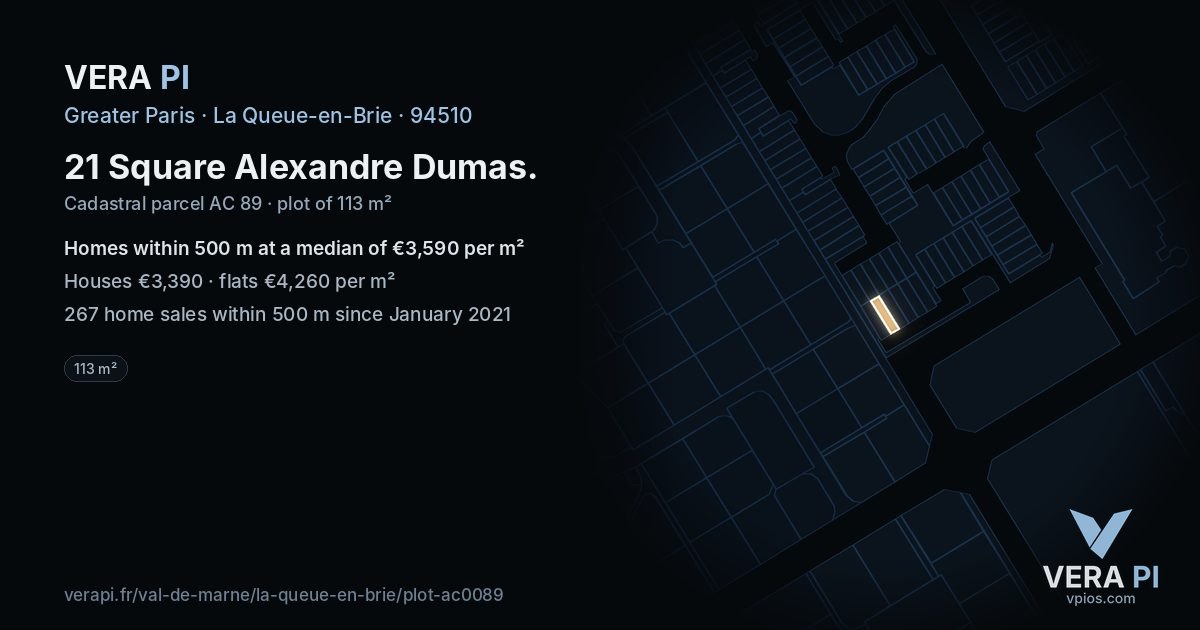 21 Square Alexandre Dumas, La Queue-en-Brie at night – the plot lit, the parcels around coloured by the prices near them