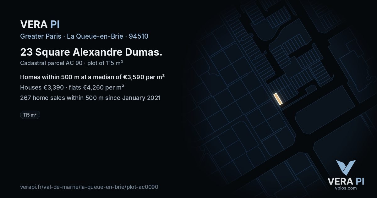 23 Square Alexandre Dumas, La Queue-en-Brie at night – the plot lit, the parcels around coloured by the prices near them