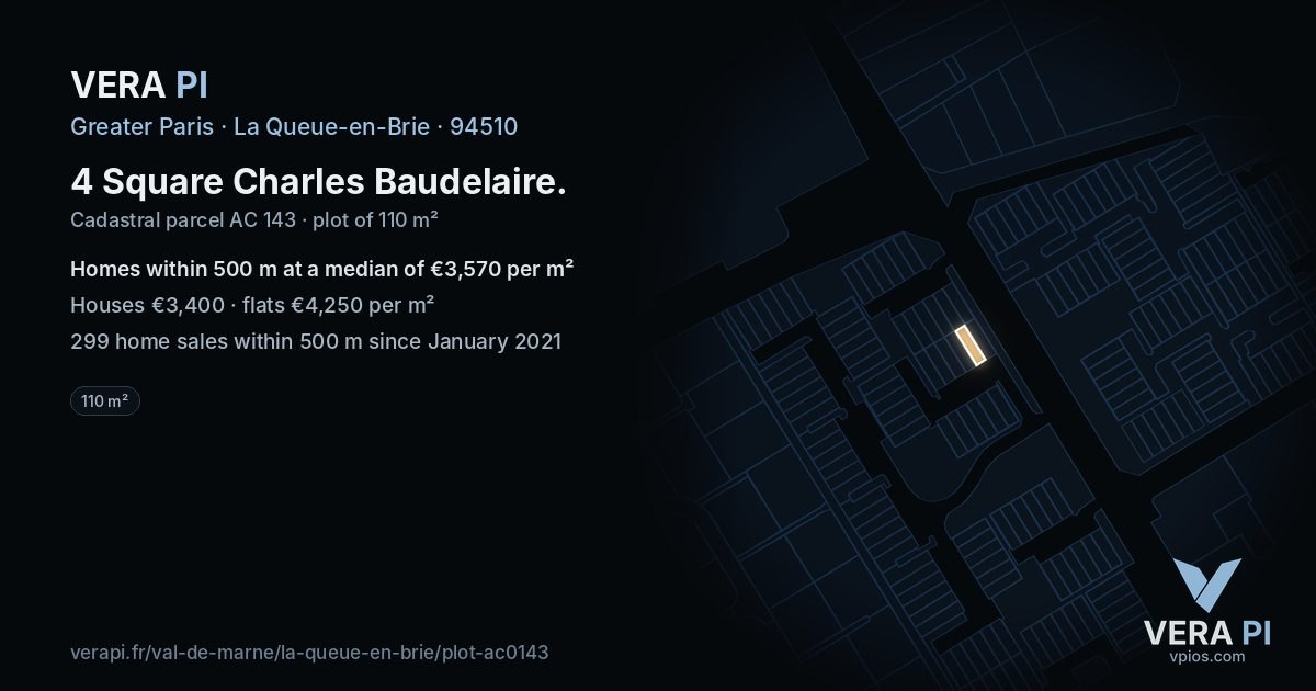 4 Square Charles Baudelaire, La Queue-en-Brie at night – the plot lit, the parcels around coloured by the prices near them