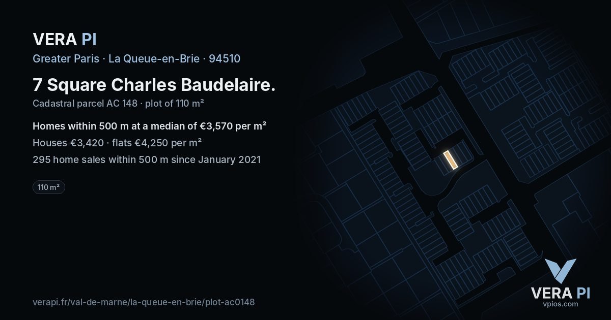 7 Square Charles Baudelaire, La Queue-en-Brie at night – the plot lit, the parcels around coloured by the prices near them
