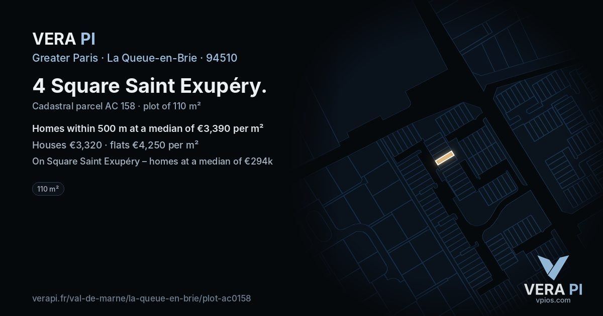 4 Square Saint Exupéry, La Queue-en-Brie at night – the plot lit, the parcels around coloured by the prices near them