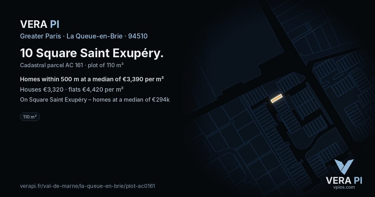10 Square Saint Exupéry, La Queue-en-Brie at night – the plot lit, the parcels around coloured by the prices near them