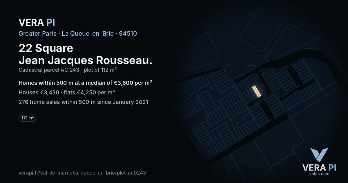 22 Square Jean Jacques Rousseau, La Queue-en-Brie at night – the plot lit, the parcels around coloured by the prices near them