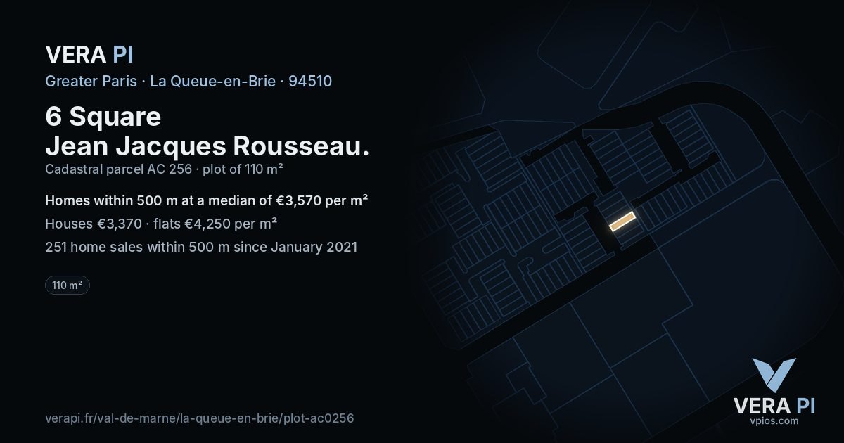 6 Square Jean Jacques Rousseau, La Queue-en-Brie at night – the plot lit, the parcels around coloured by the prices near them