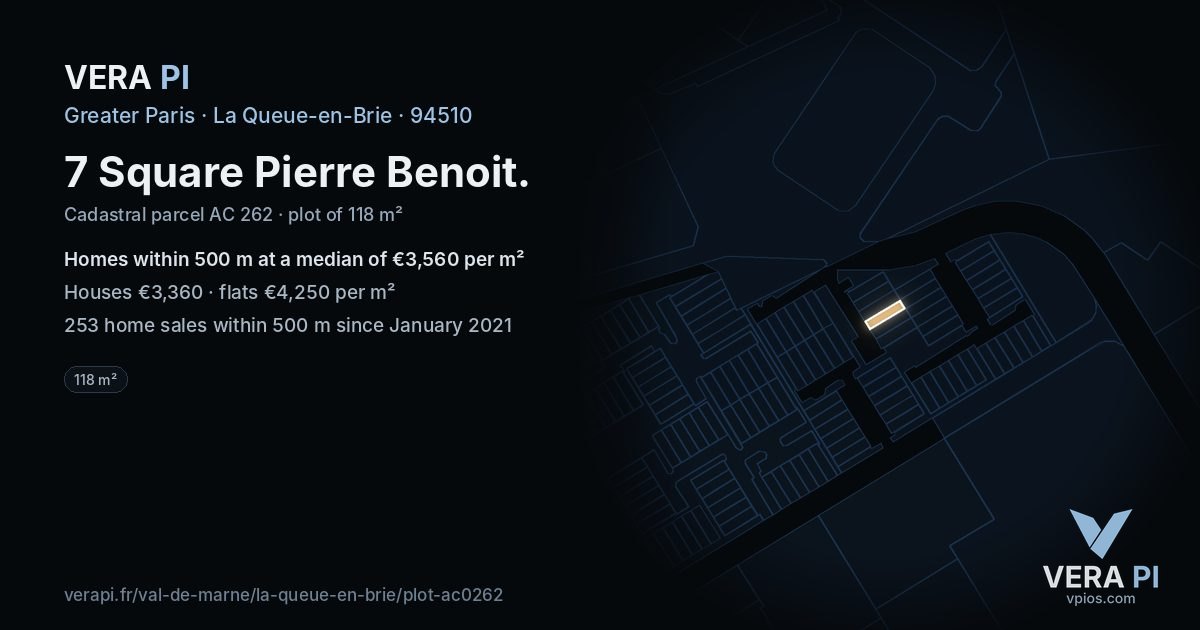 7 Square Pierre Benoit, La Queue-en-Brie at night – the plot lit, the parcels around coloured by the prices near them