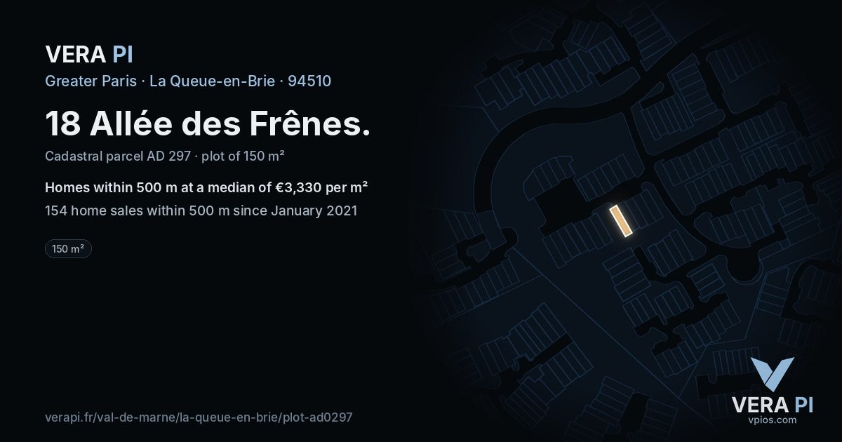 18 Allée des Frênes, La Queue-en-Brie at night – the plot lit, the parcels around coloured by the prices near them