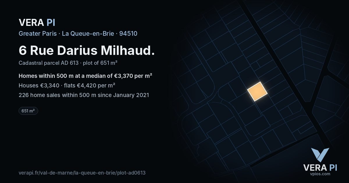 6 Rue Darius Milhaud, La Queue-en-Brie at night – the plot lit, the parcels around coloured by the prices near them