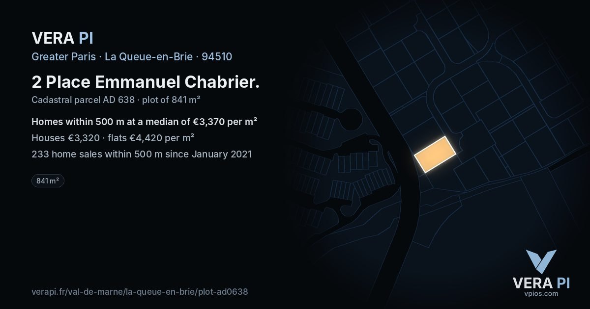 2 Place Emmanuel Chabrier, La Queue-en-Brie at night – the plot lit, the parcels around coloured by the prices near them