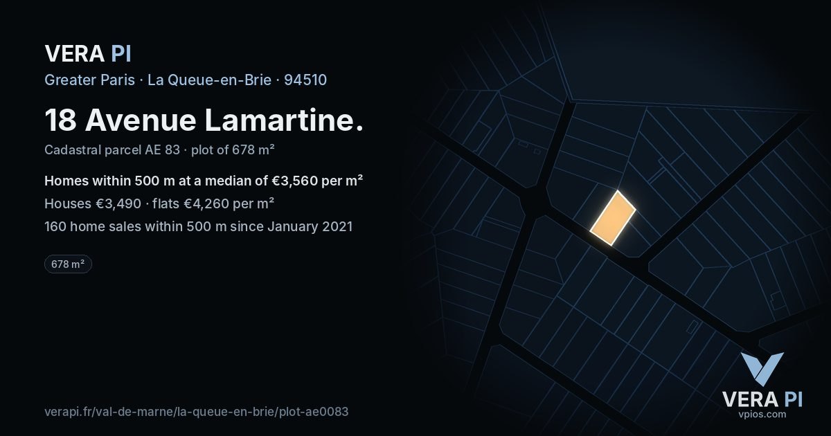 18 Avenue Lamartine, La Queue-en-Brie at night – the plot lit, the parcels around coloured by the prices near them