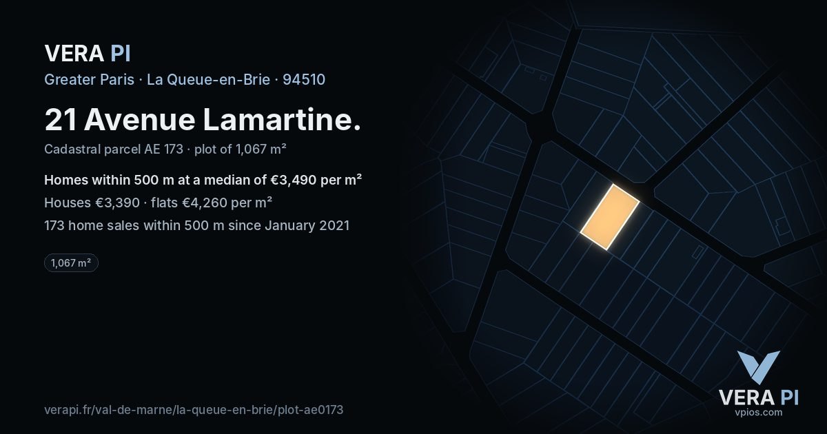 21 Avenue Lamartine, La Queue-en-Brie at night – the plot lit, the parcels around coloured by the prices near them