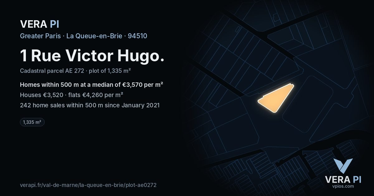 1 Rue Victor Hugo, La Queue-en-Brie at night – the plot lit, the parcels around coloured by the prices near them