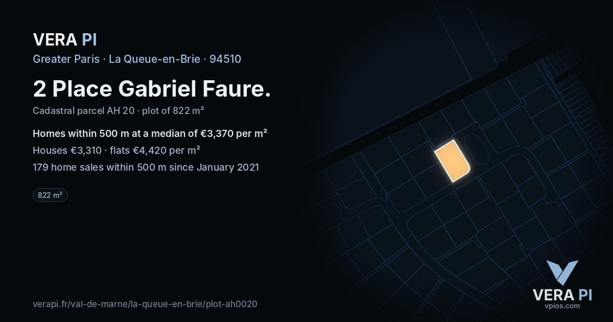 2 Place Gabriel Faure, La Queue-en-Brie at night – the plot lit, the parcels around coloured by the prices near them