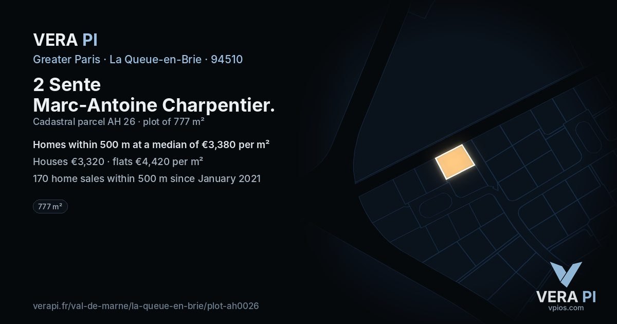 2 Sente Marc-Antoine Charpentier, La Queue-en-Brie at night – the plot lit, the parcels around coloured by the prices near them