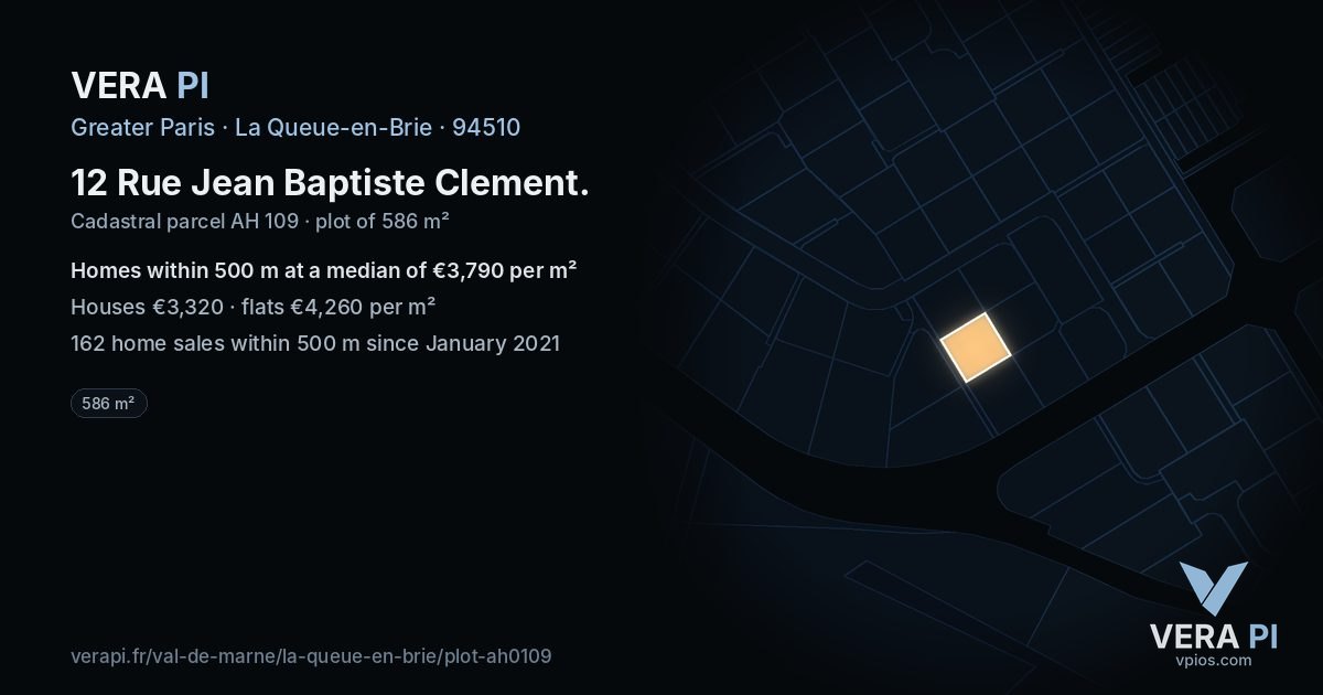 12 Rue Jean Baptiste Clement, La Queue-en-Brie at night – the plot lit, the parcels around coloured by the prices near them