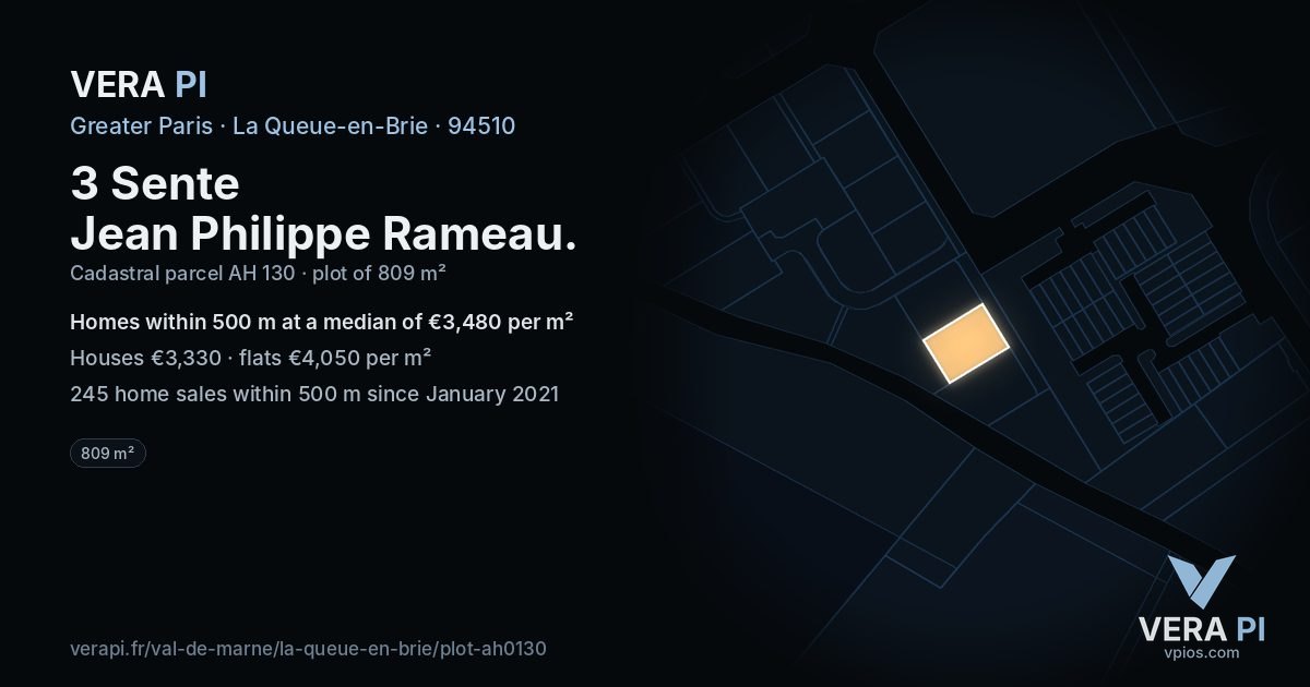 3 Sente Jean Philippe Rameau, La Queue-en-Brie at night – the plot lit, the parcels around coloured by the prices near them