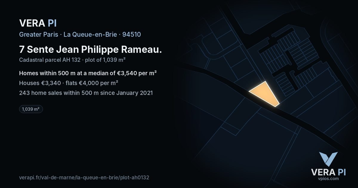 7 Sente Jean Philippe Rameau, La Queue-en-Brie at night – the plot lit, the parcels around coloured by the prices near them