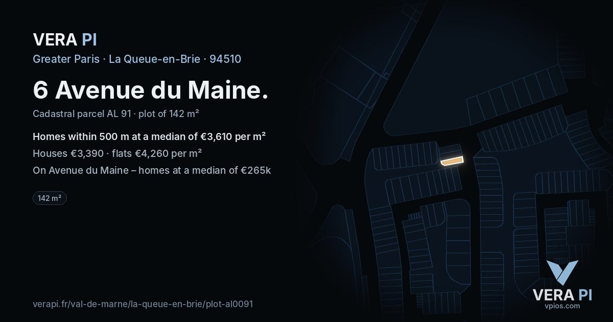 6 Avenue du Maine, La Queue-en-Brie at night – the plot lit, the parcels around coloured by the prices near them