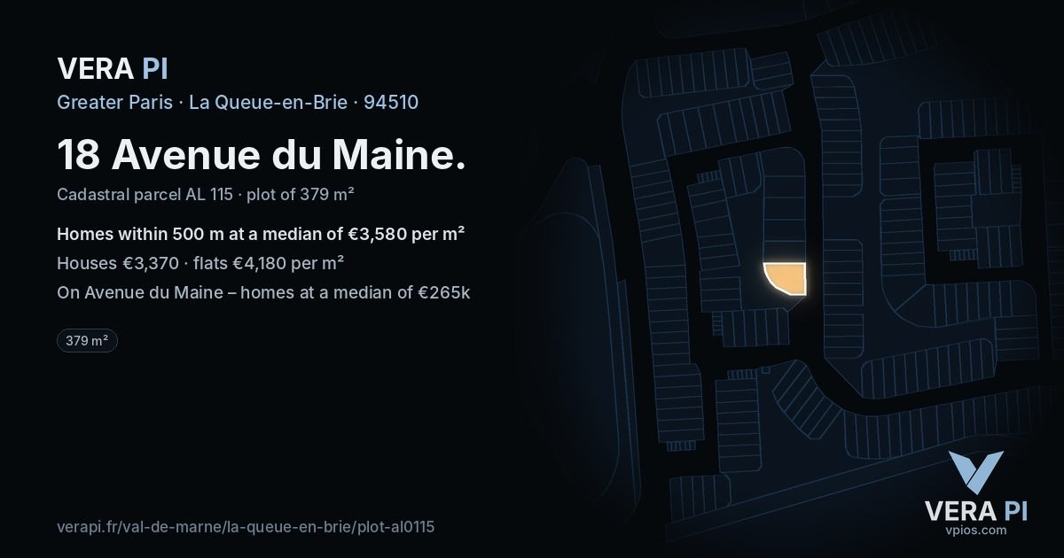 18 Avenue du Maine, La Queue-en-Brie at night – the plot lit, the parcels around coloured by the prices near them