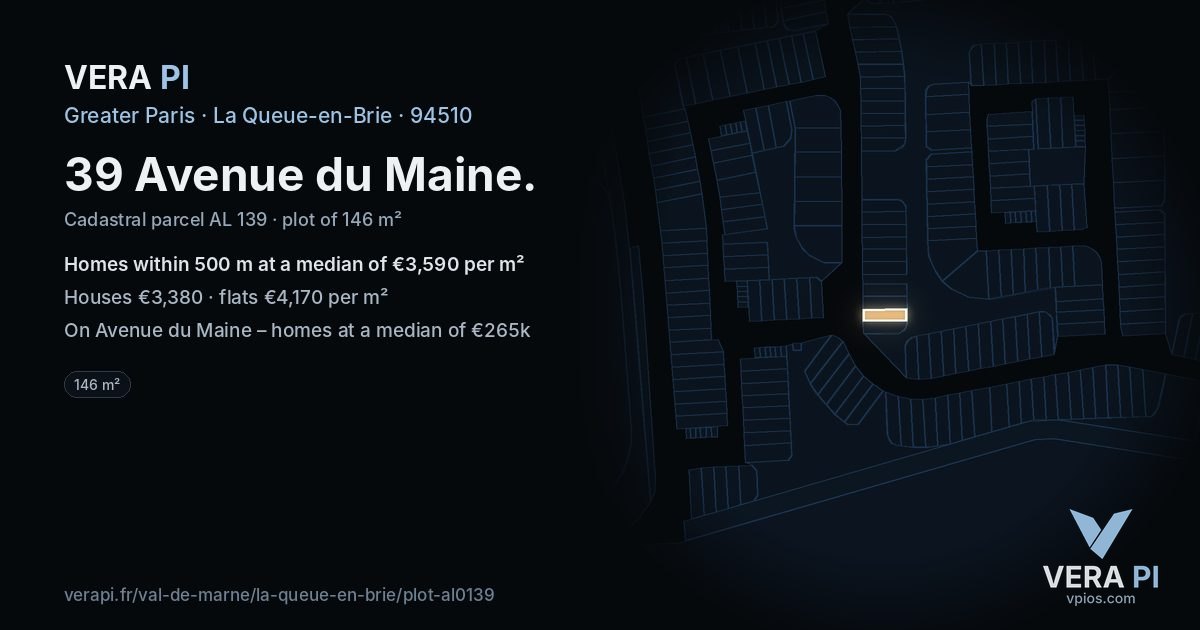39 Avenue du Maine, La Queue-en-Brie at night – the plot lit, the parcels around coloured by the prices near them