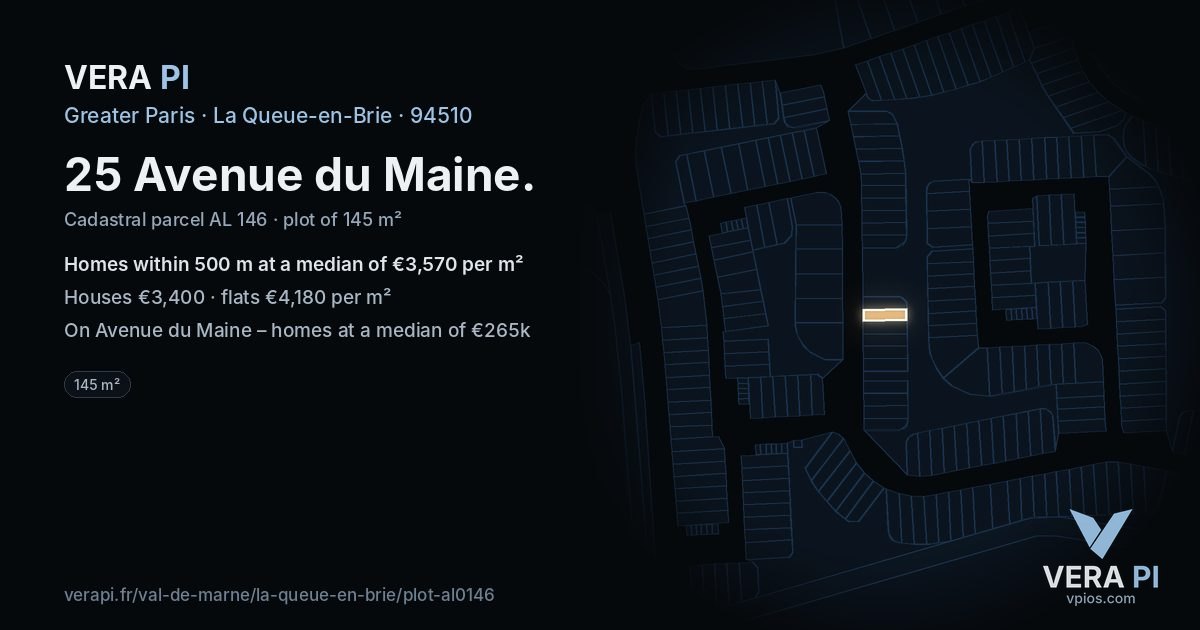 25 Avenue du Maine, La Queue-en-Brie at night – the plot lit, the parcels around coloured by the prices near them